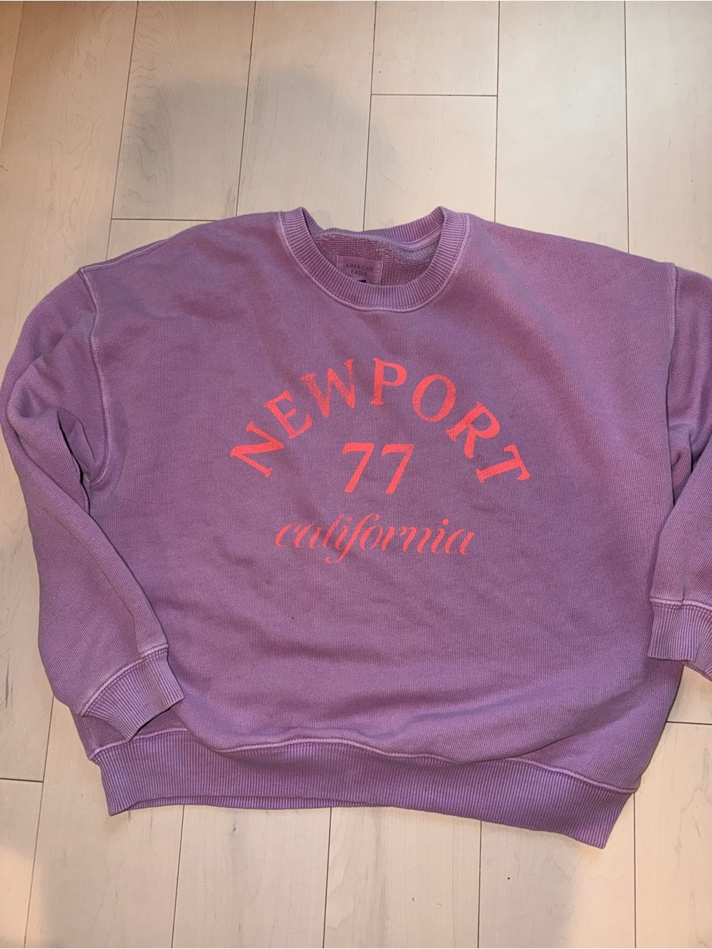 American Eagle Outfitters Lilac Crewneck Sweatshirt with Coral Graphic